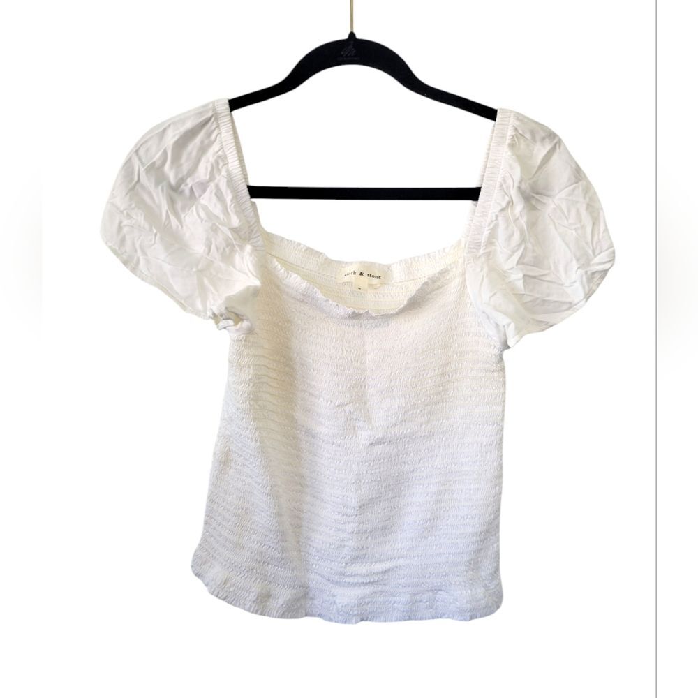 Cloth & Stone White Smocked Puff Sleeve Top Size Small